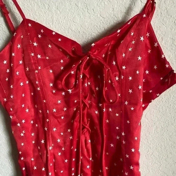 Zara Red And White Star Satin Effect Lace Up Bodysuit Size XS - Picture 3 of 8